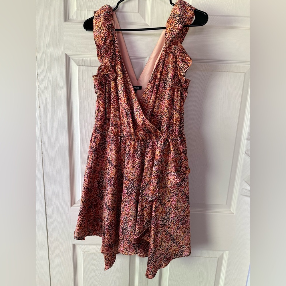 Express Pink and Gold Leopard Print Wrap Dress